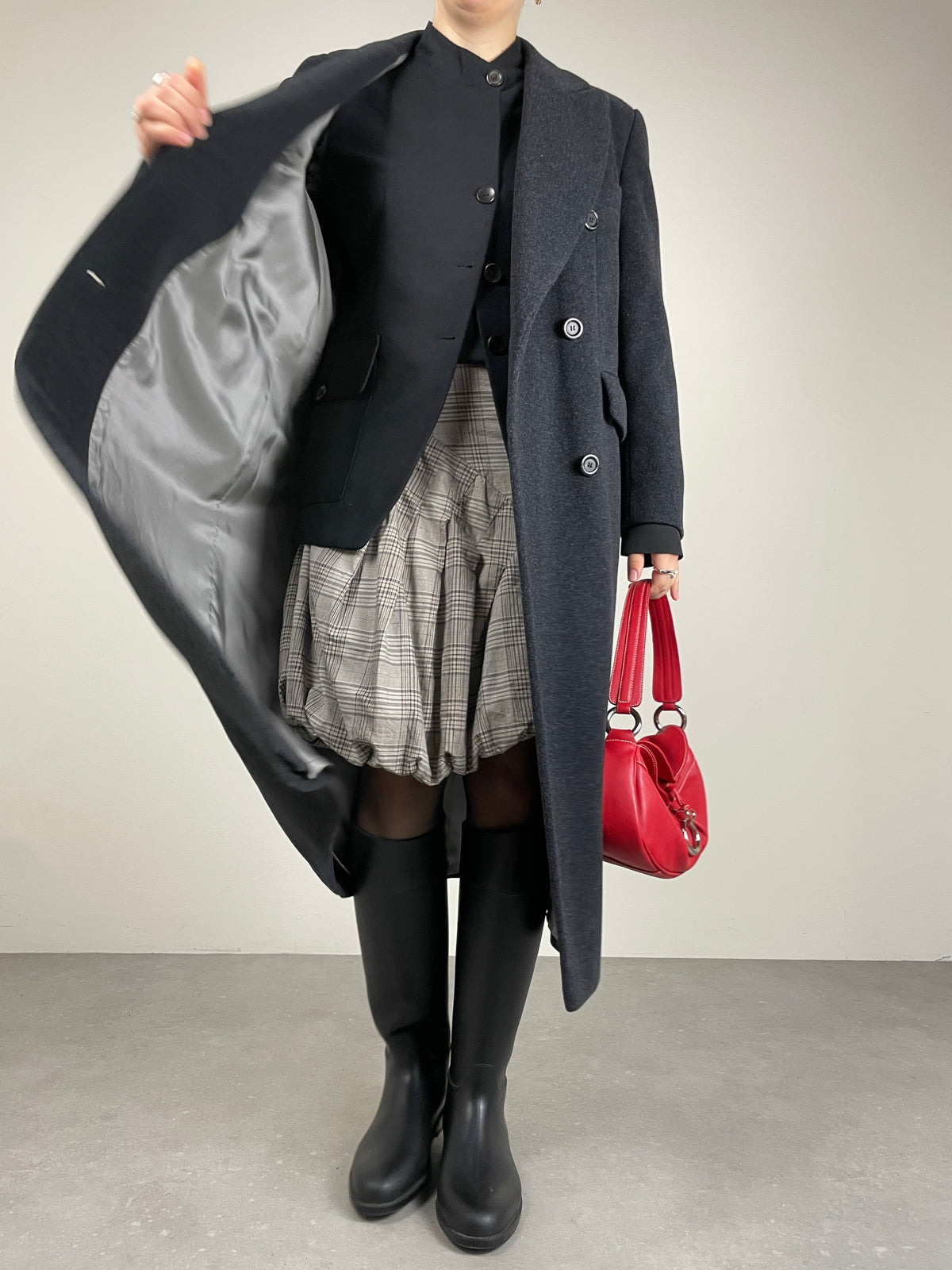Cappotto lungo a doppiopetto in lana color grigio