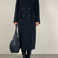 Cappotto a doppiopetto in lana, cashmere e ancora blu scuro