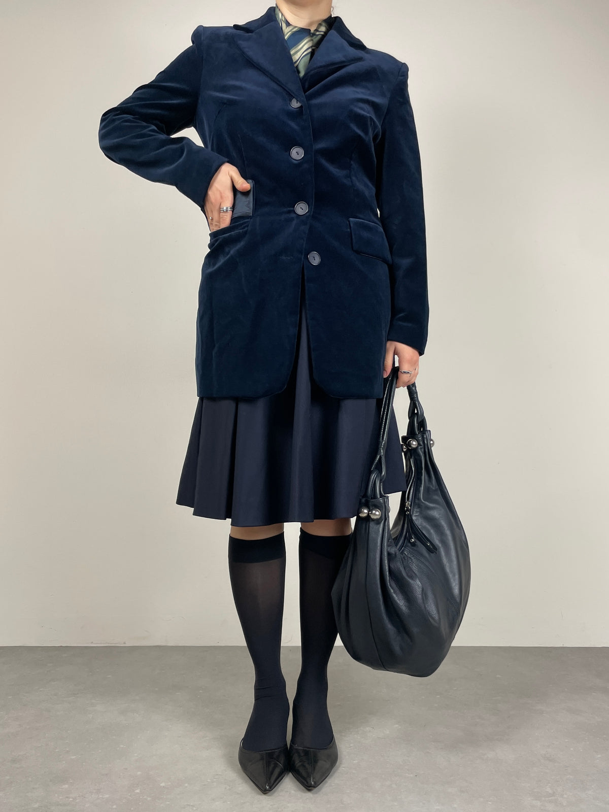 Blazer in velluto di cotone blu notte