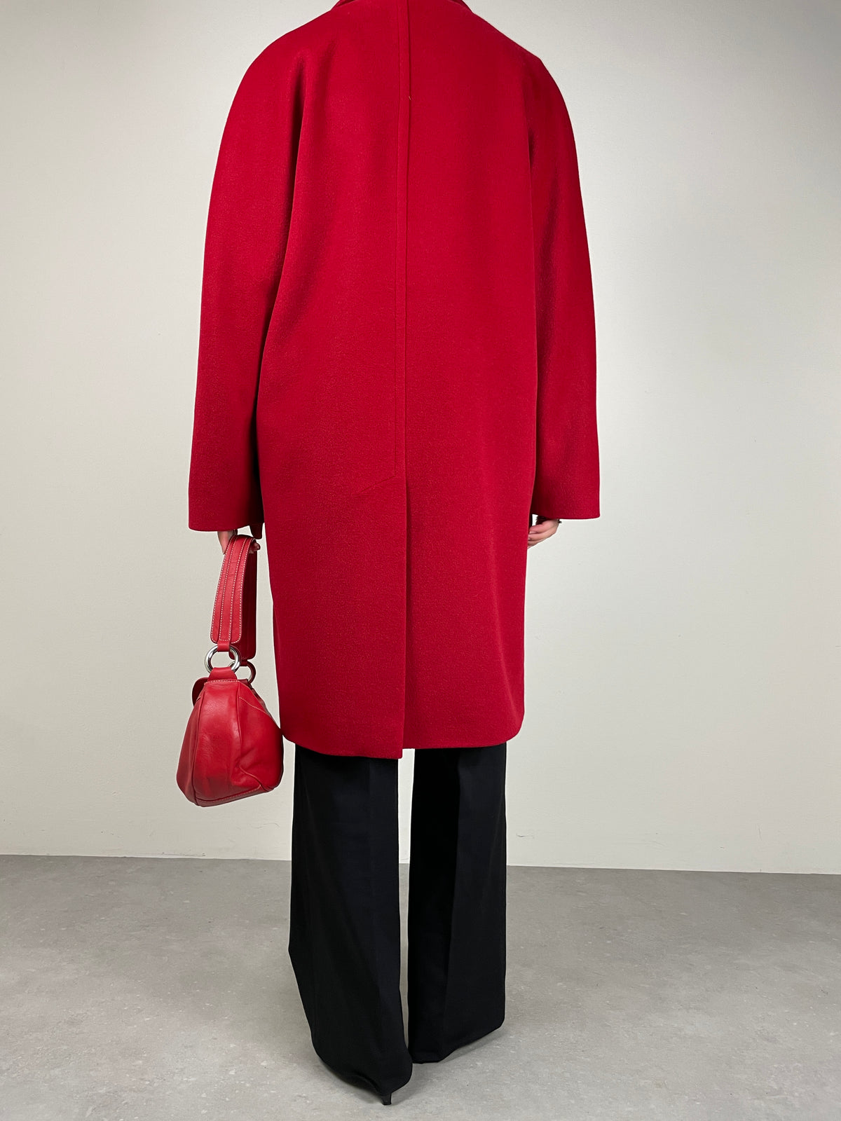 Cappotto rosso in lana, angora e cashmere