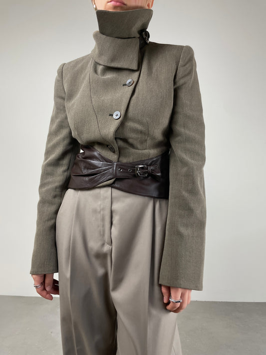 Armani Collezioni giacchetta in lana con dettagli in pelle