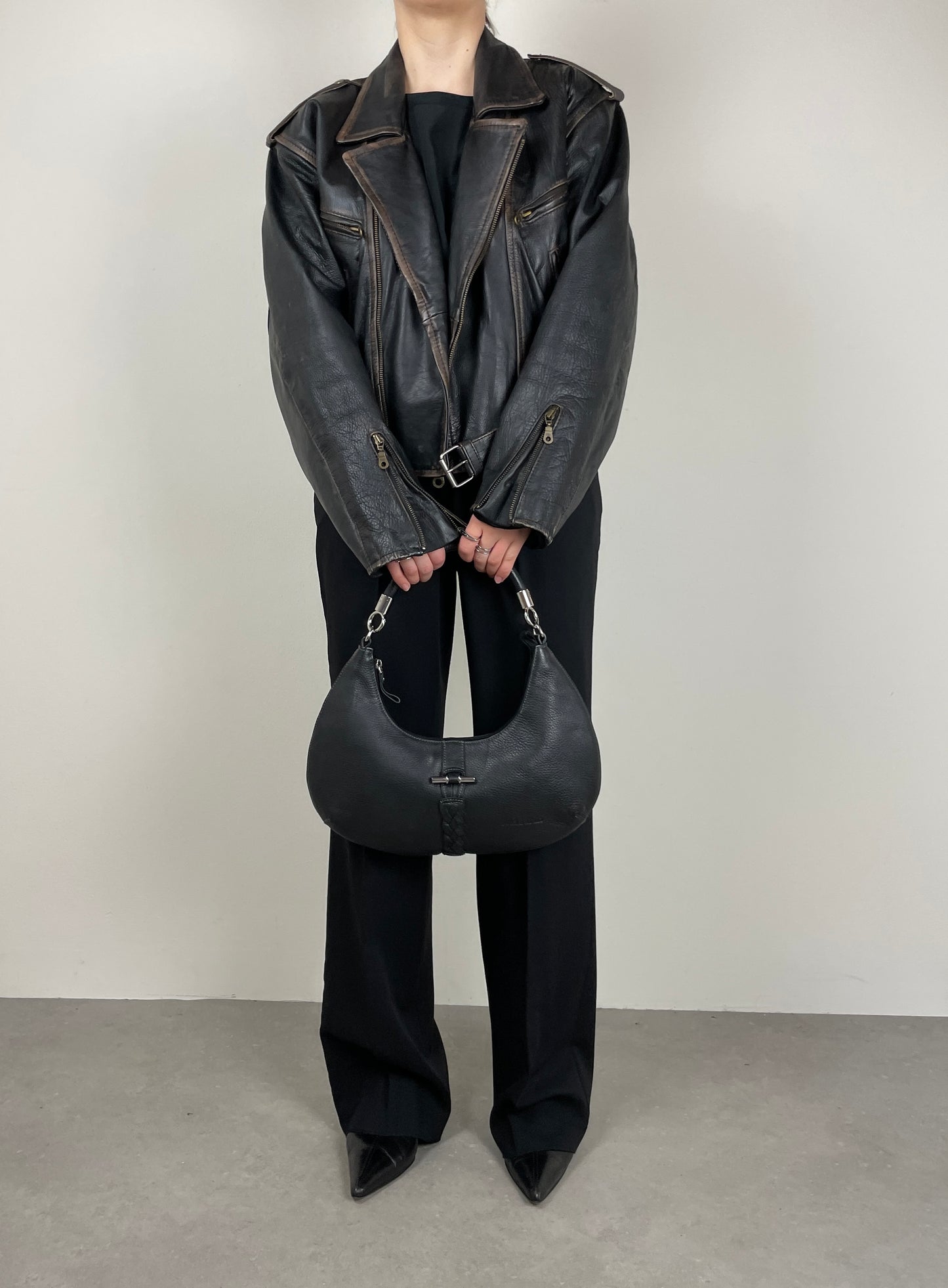 Black hobo leather bag