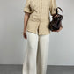 Camicia beige in tessuto crinkle