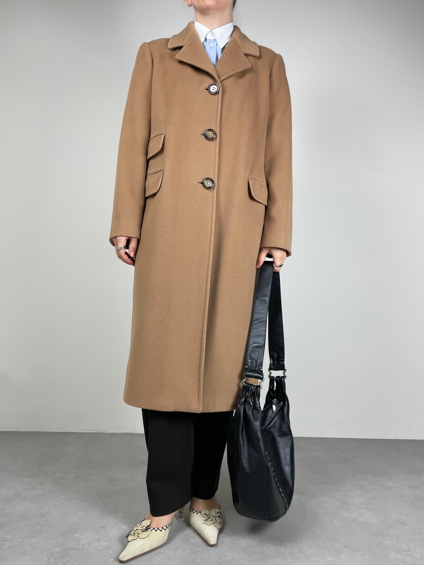 Cappotto in pura lana color cammello Made in Italy
