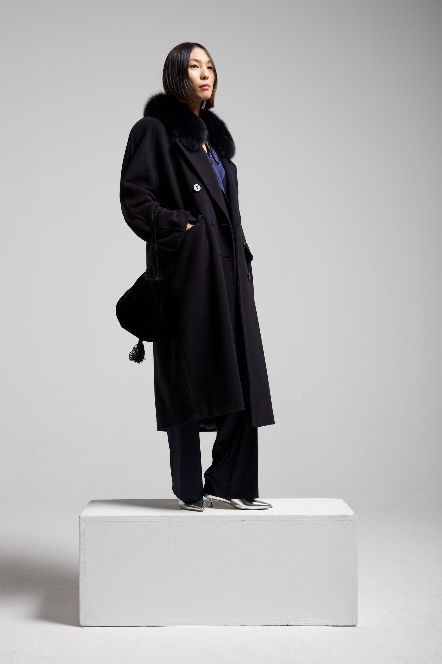 Cappotto a doppiopetto in lana blu