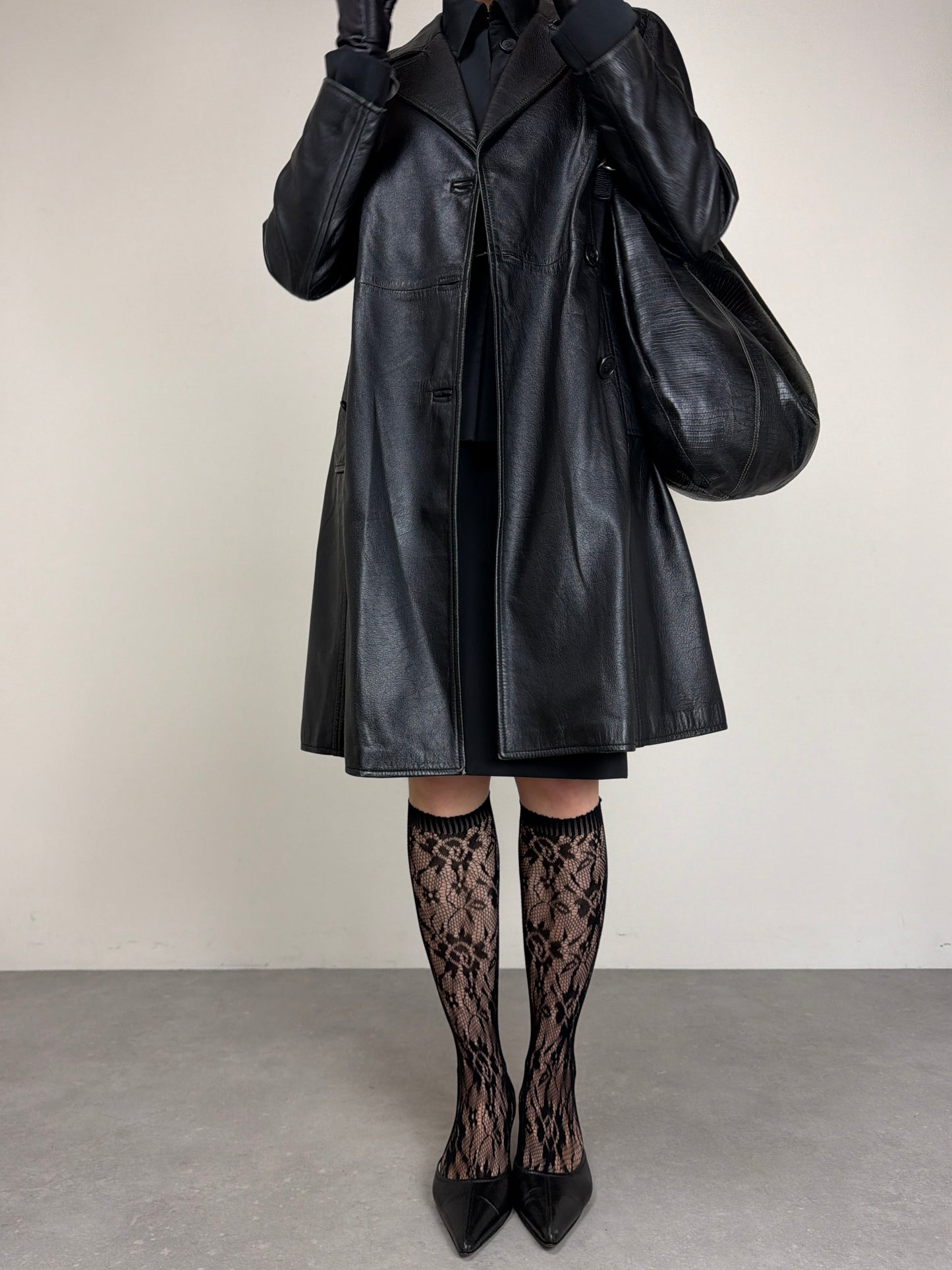 Trench vintage in vera pelle a doppiopetto