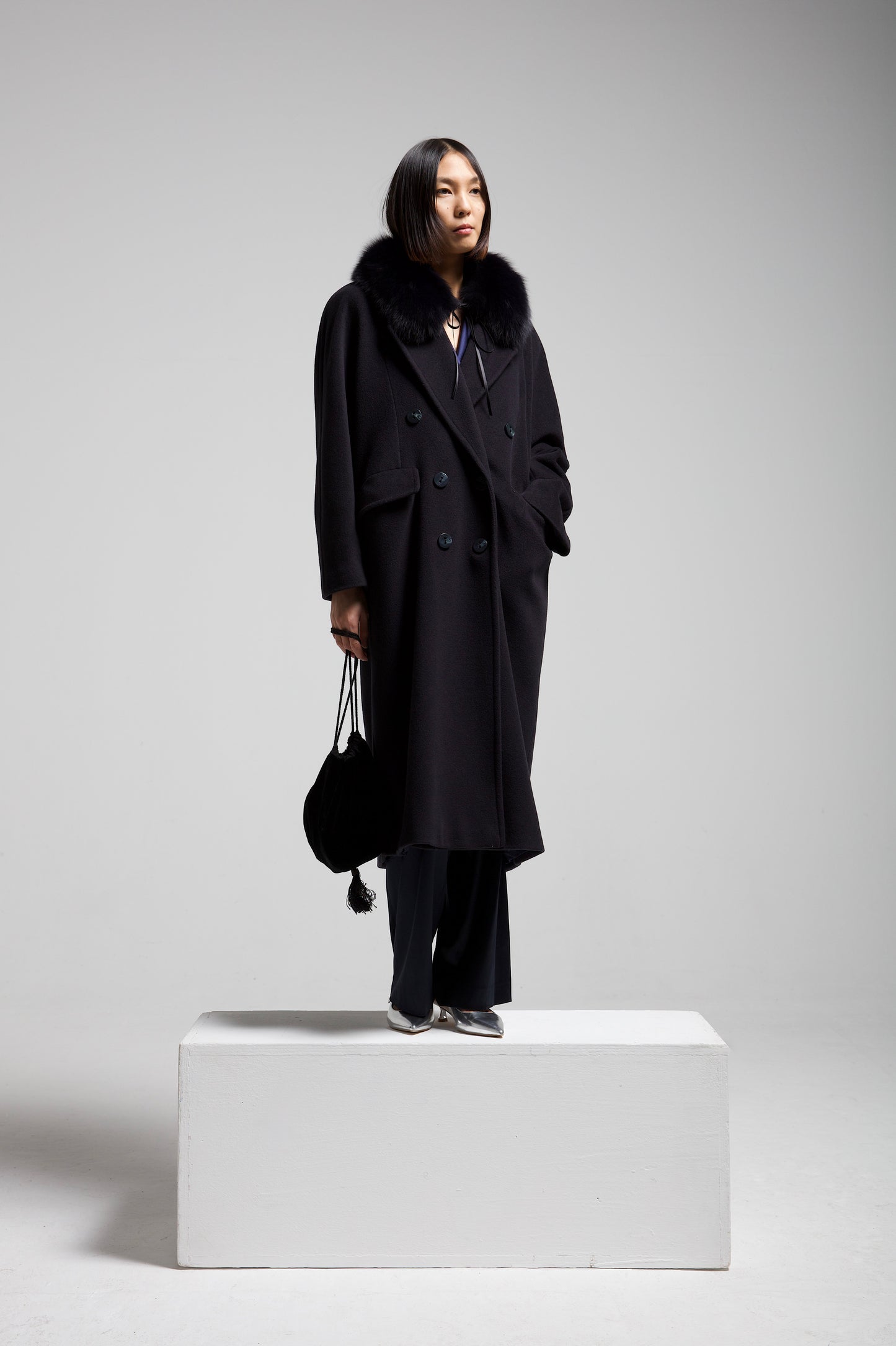 Cappotto a doppiopetto in lana blu