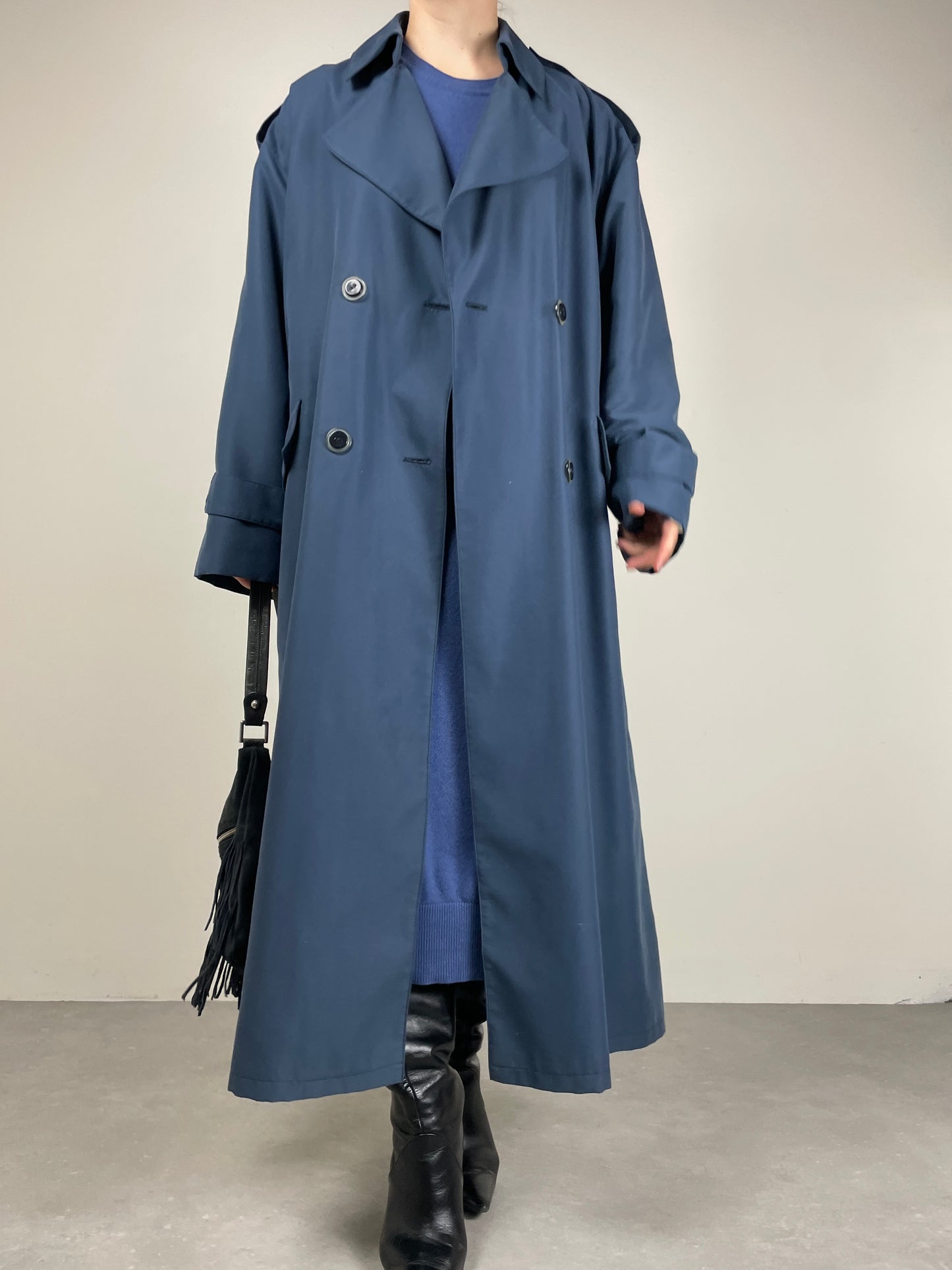 Trench vintage con gilet staccabile in vera pelliccia lapin