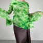 Top vintage in seta tie-dye con balze e maniche a campana