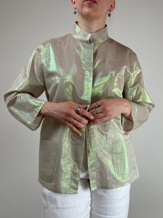 Camicia in misto cotone e lino con finitura iridescente