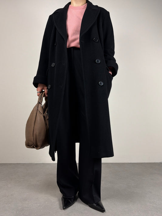 Cappotto vintage a doppiopetto in misto lana color nero