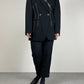 Blazer in lana vergine nero con ricami bianchi