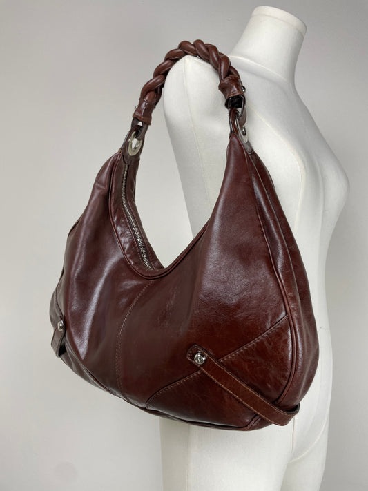 Hobo bag in vera pelle marrone