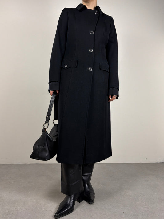 Cappotto in pura lana nera made in Italy