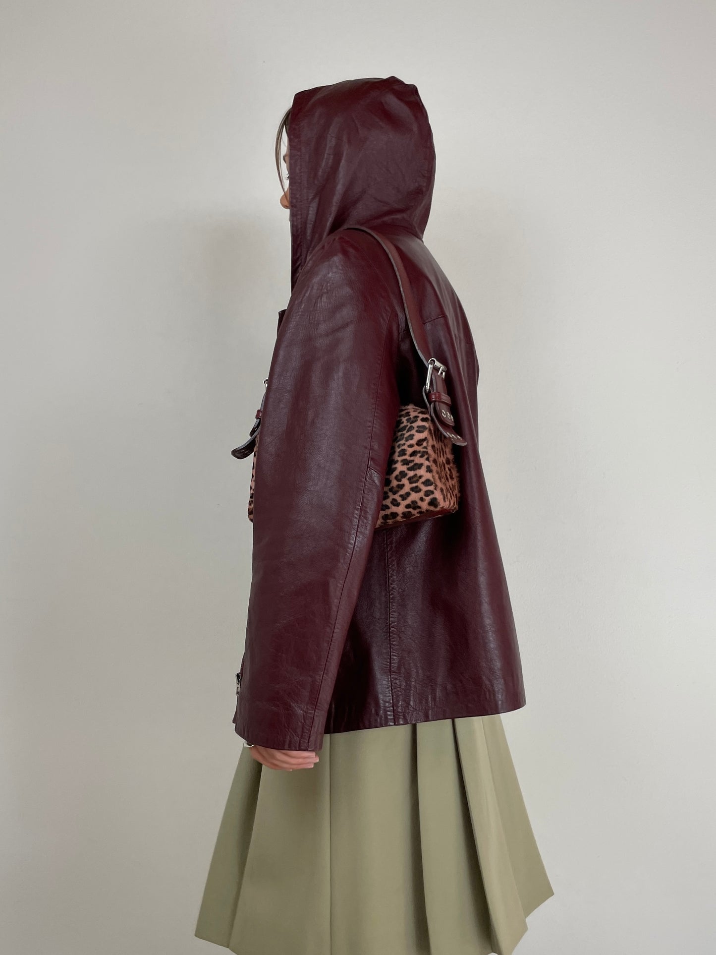 Giacca vintage in vera pelle bordeaux