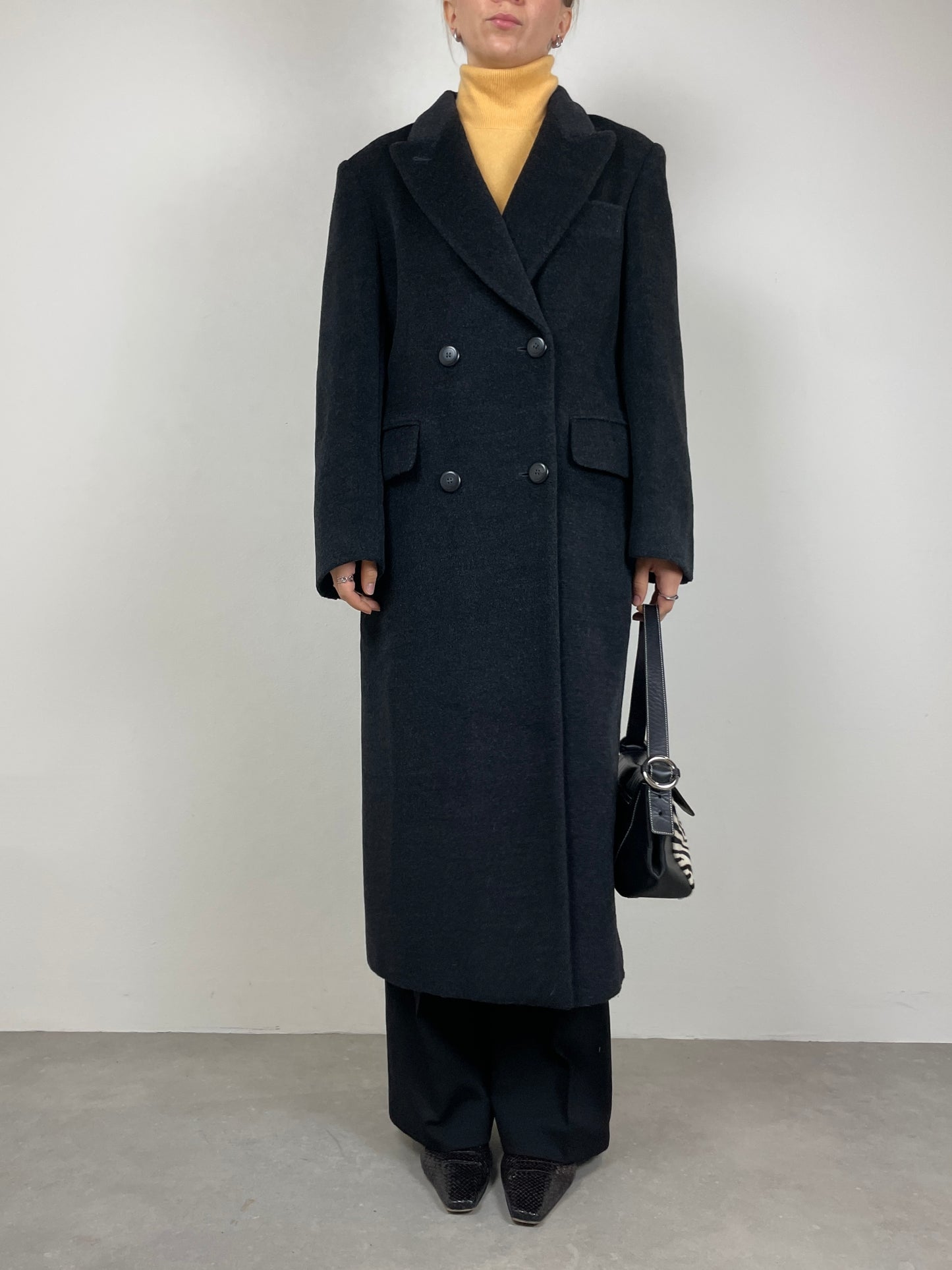 Cappotto lungo in pura lana color grigio