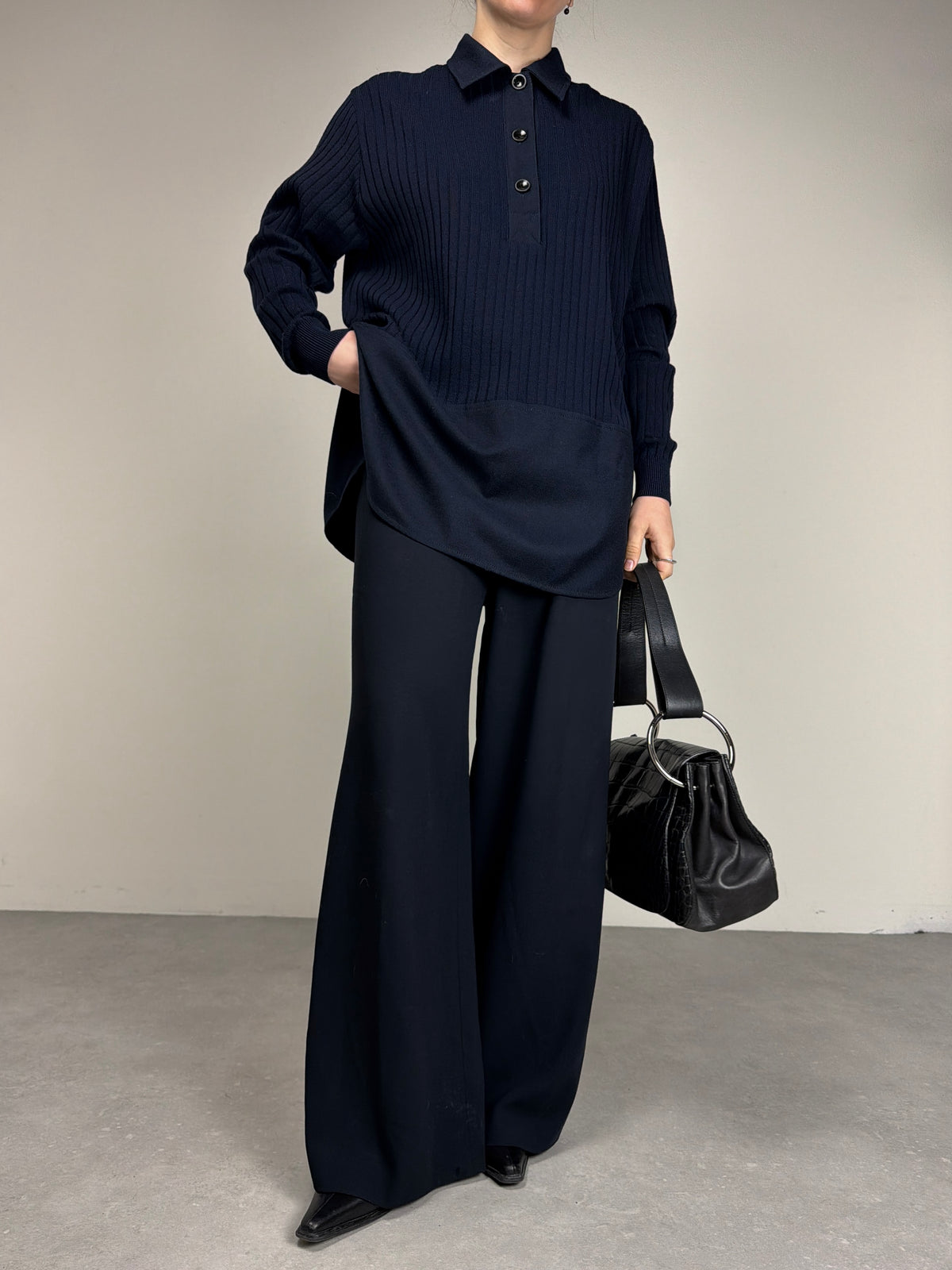 Polo camicia vintage made in Italy in lana blu