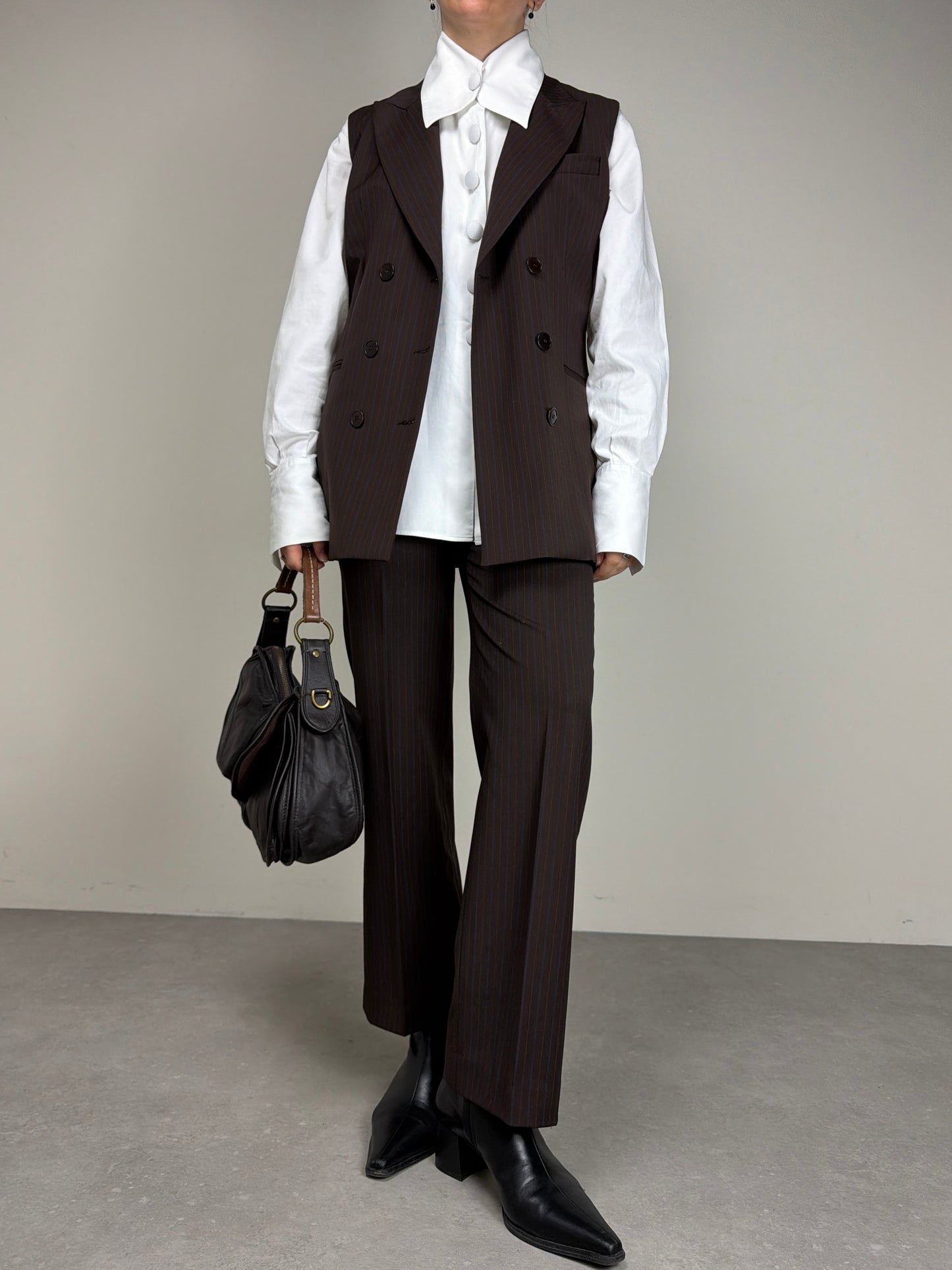 Completo vintage con gilet e pantalone in lana gessata