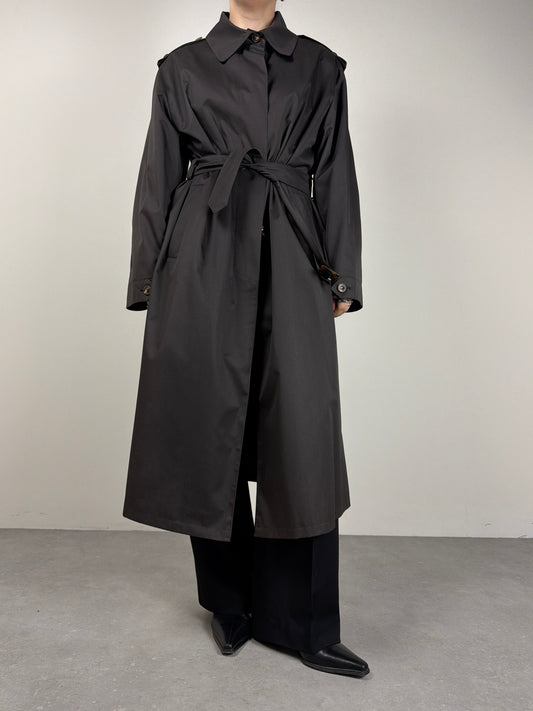 Trench vintage new old stock marrone, con l’interno staccabile in vera pelliccia lapin