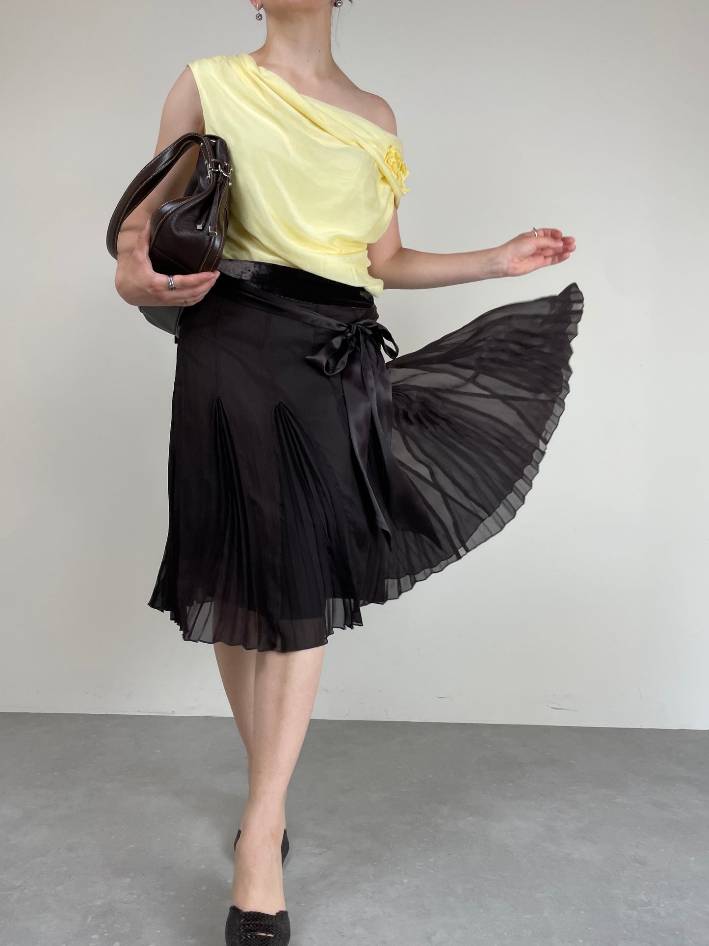 Gonna vintage in seta marrone