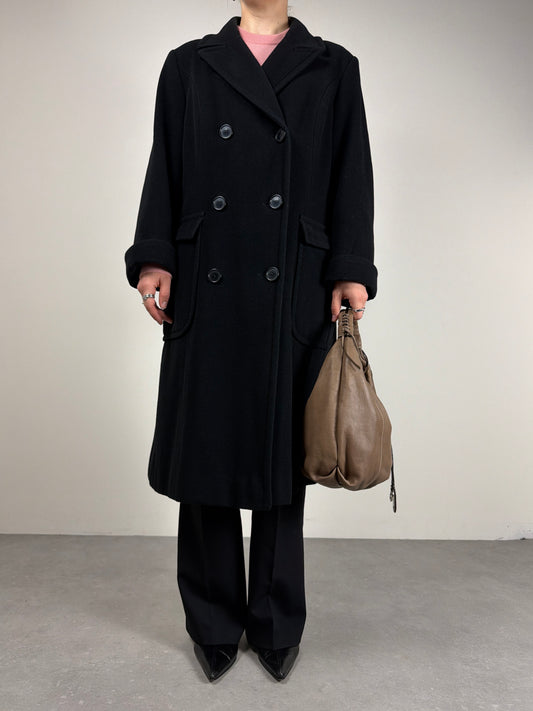 Cappotto vintage a doppiopetto in misto lana color nero