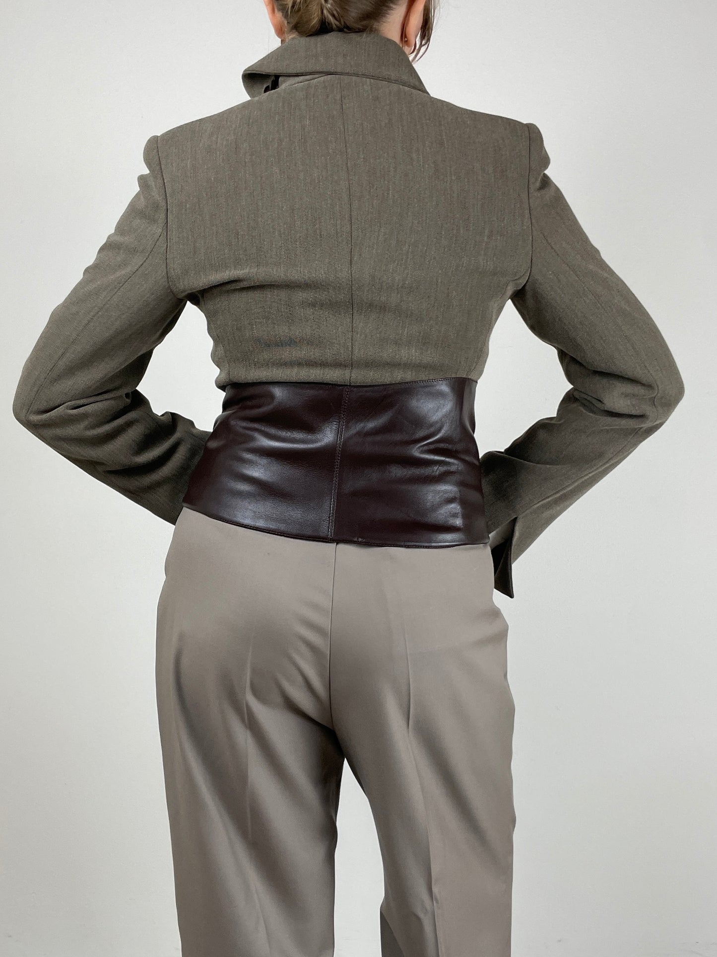 Armani Collezioni giacchetta in lana con dettagli in pelle