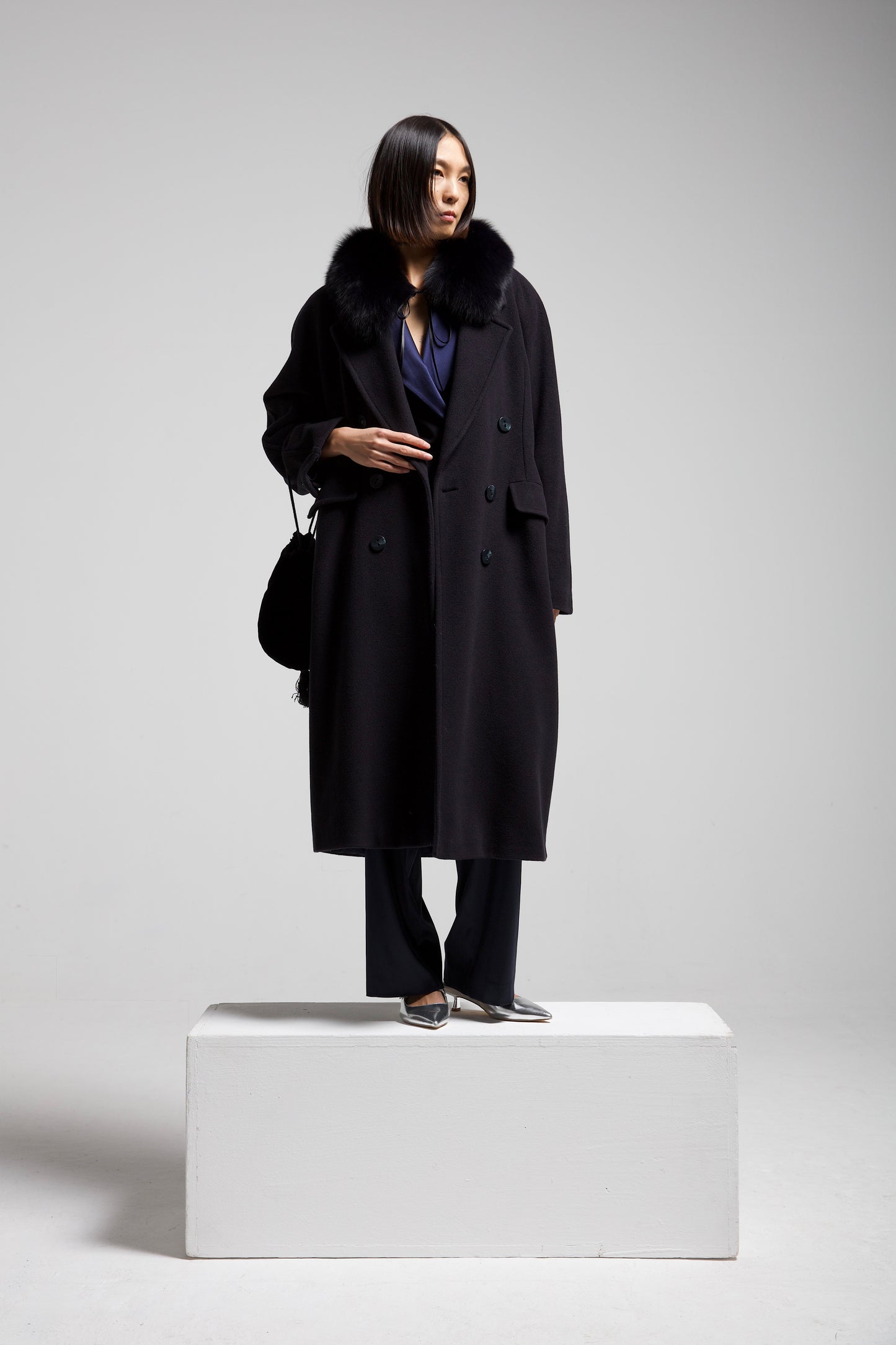 Cappotto a doppiopetto in lana blu