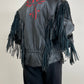 Chiodo vintage in pelle con frange e rose