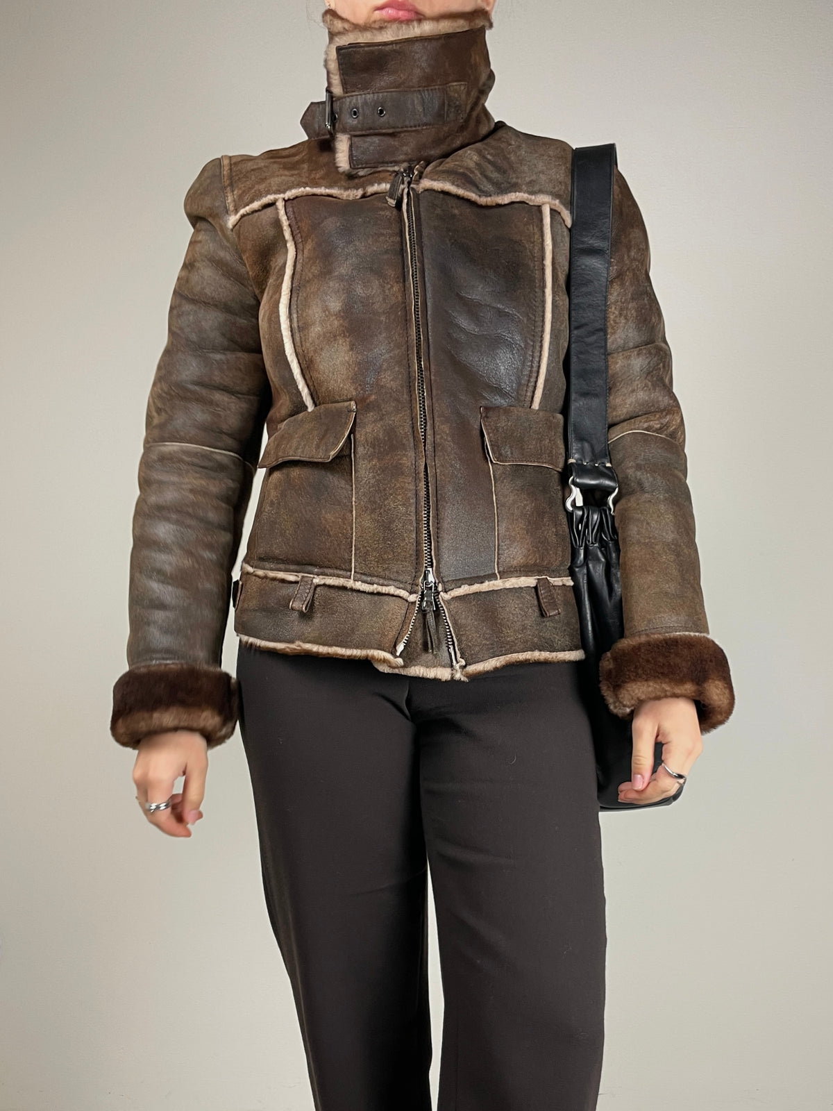 Marella montone in vero shearling marrone