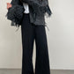 Chiodo vintage in pelle con frange e rose