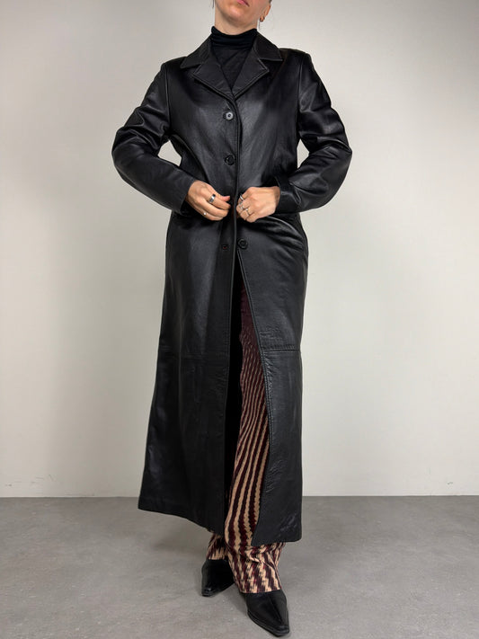 Trench lungo in vera pelle nero