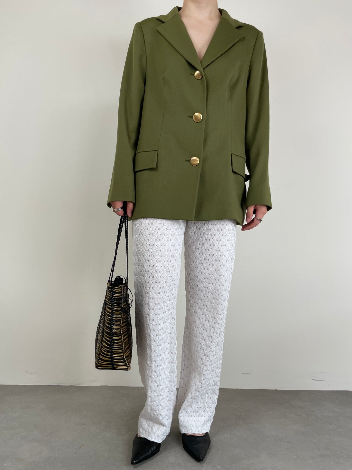 Blazer vintage in lana verde oliva
