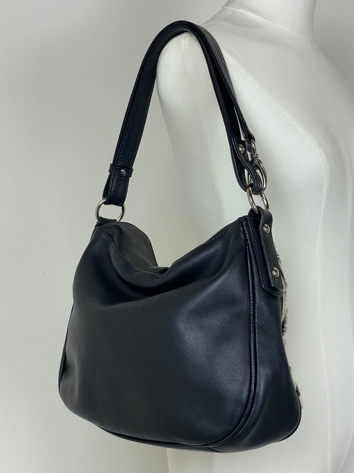 Borsa in vera pelle con pannello in cavallino zebrato