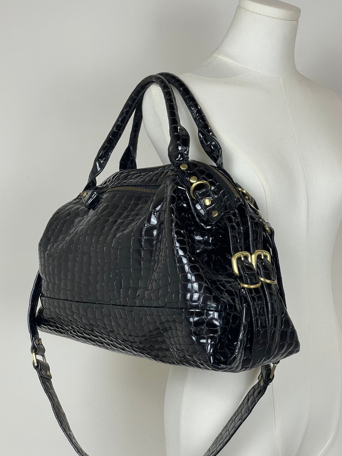 Borsa in vera pelle effetto coccodrillo lucido