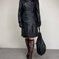 Trench vintage in vera pelle a doppiopetto