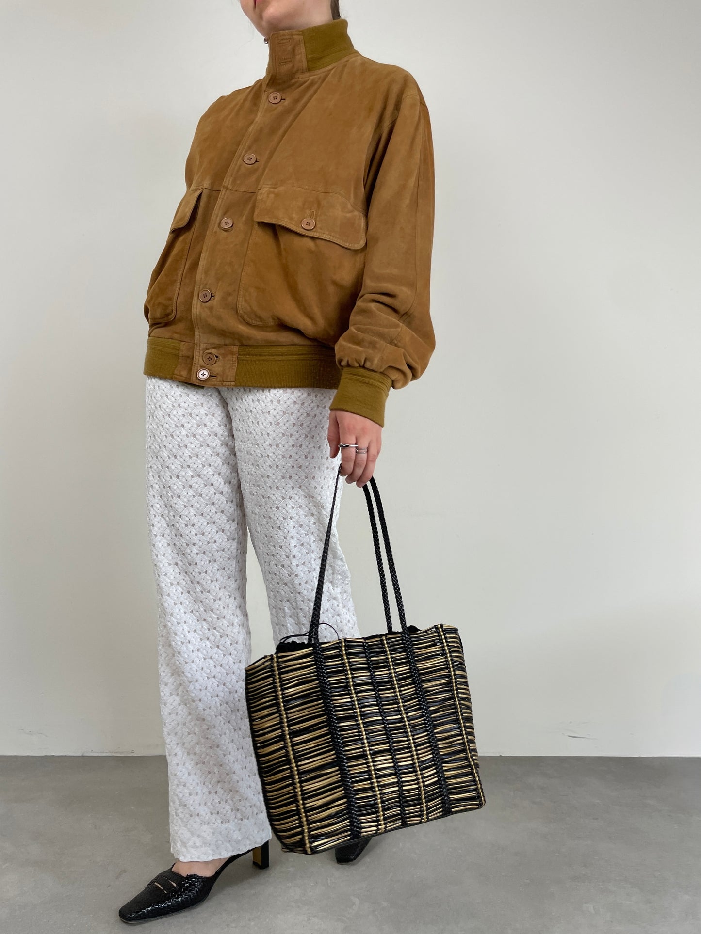 Giacca vintage in vera pelle scamosciata