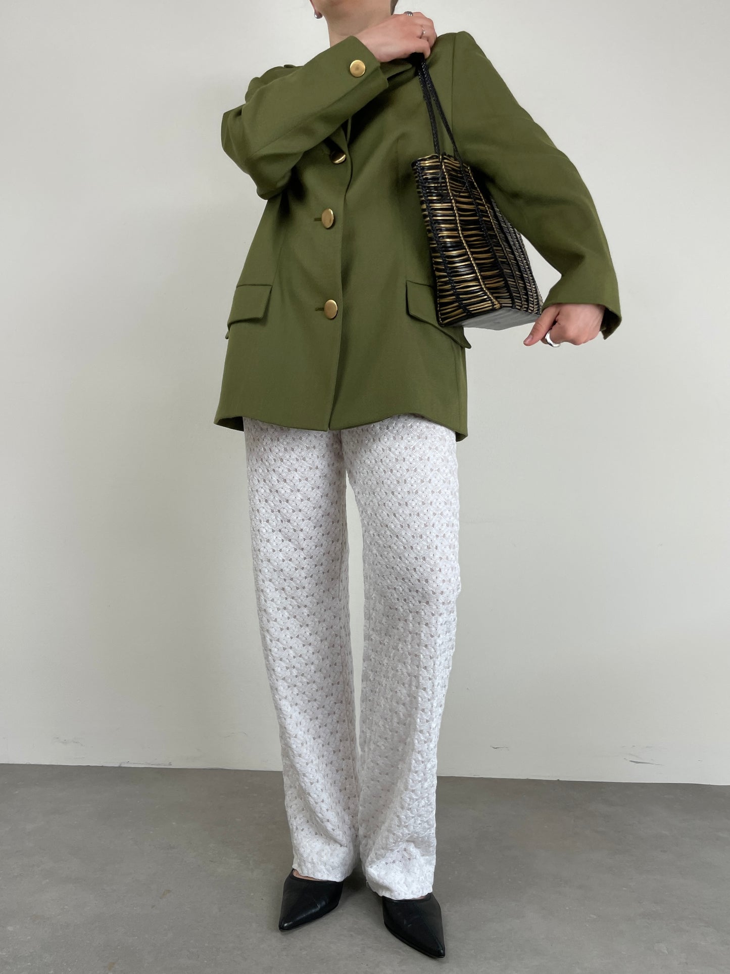 Blazer vintage in lana verde oliva