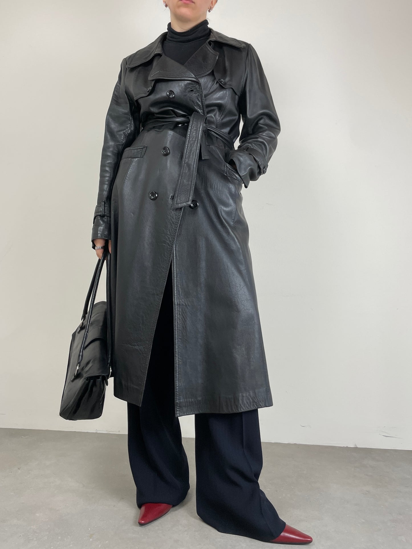 Trench vintage in vera pelle