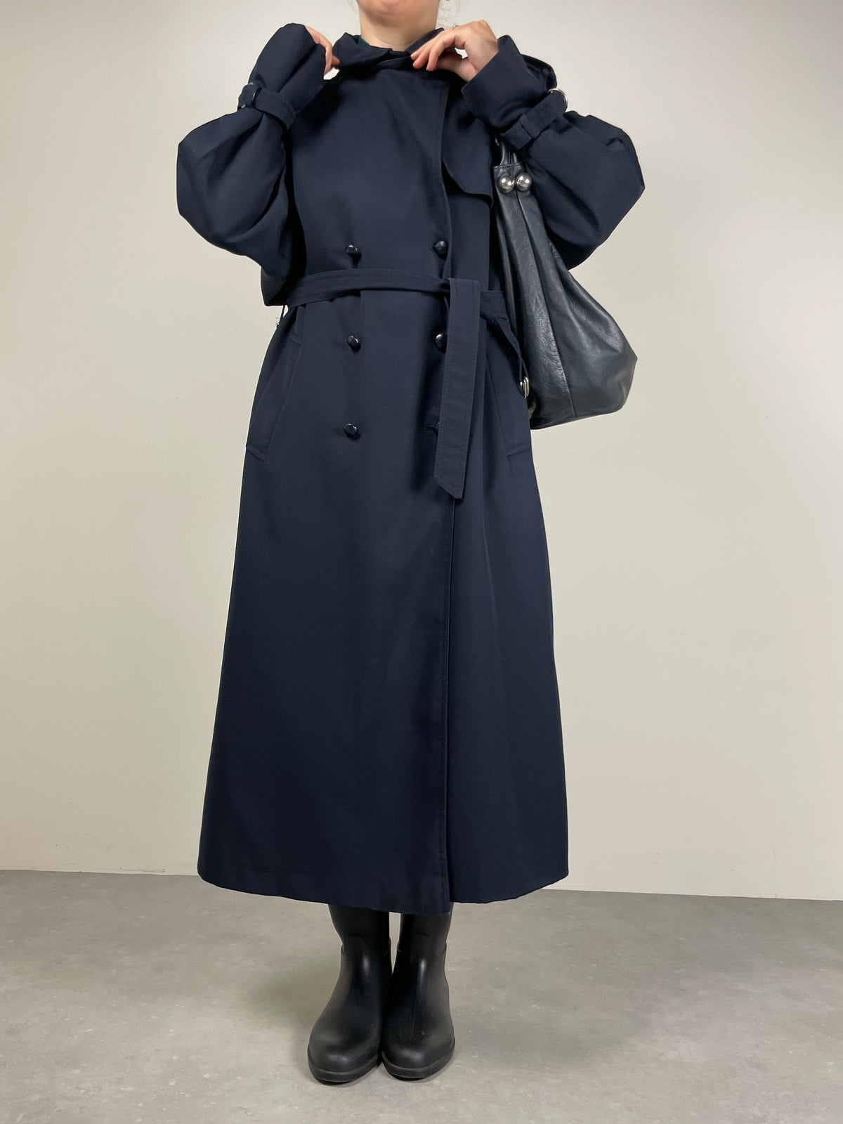 Trench blu con gilet tartan staccabile