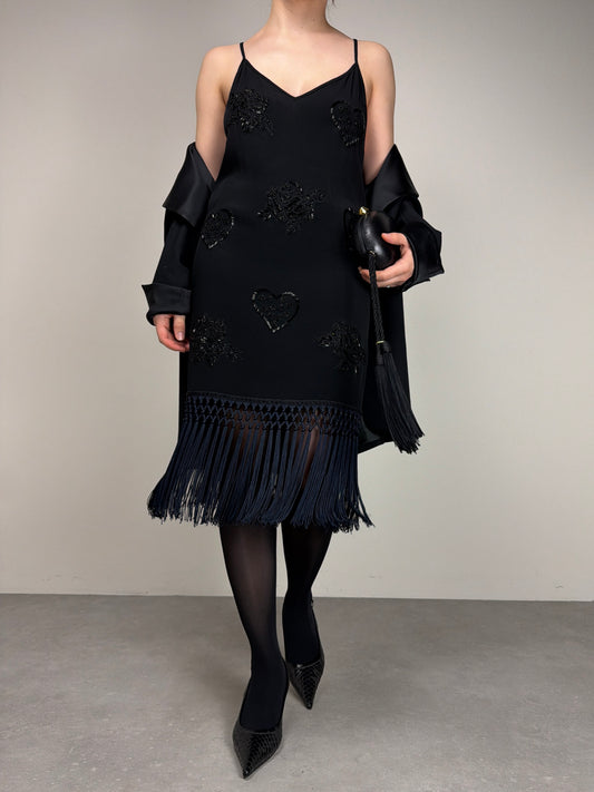 Abito vintage con frange e ricami