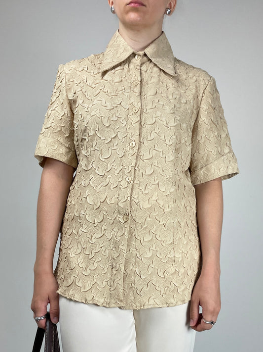 Camicia beige in tessuto crinkle