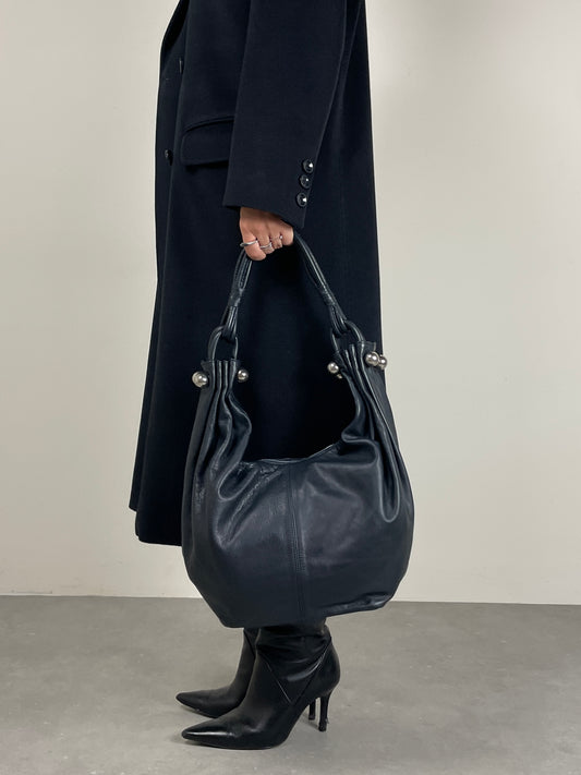 Hobo bag in vera pelle blu