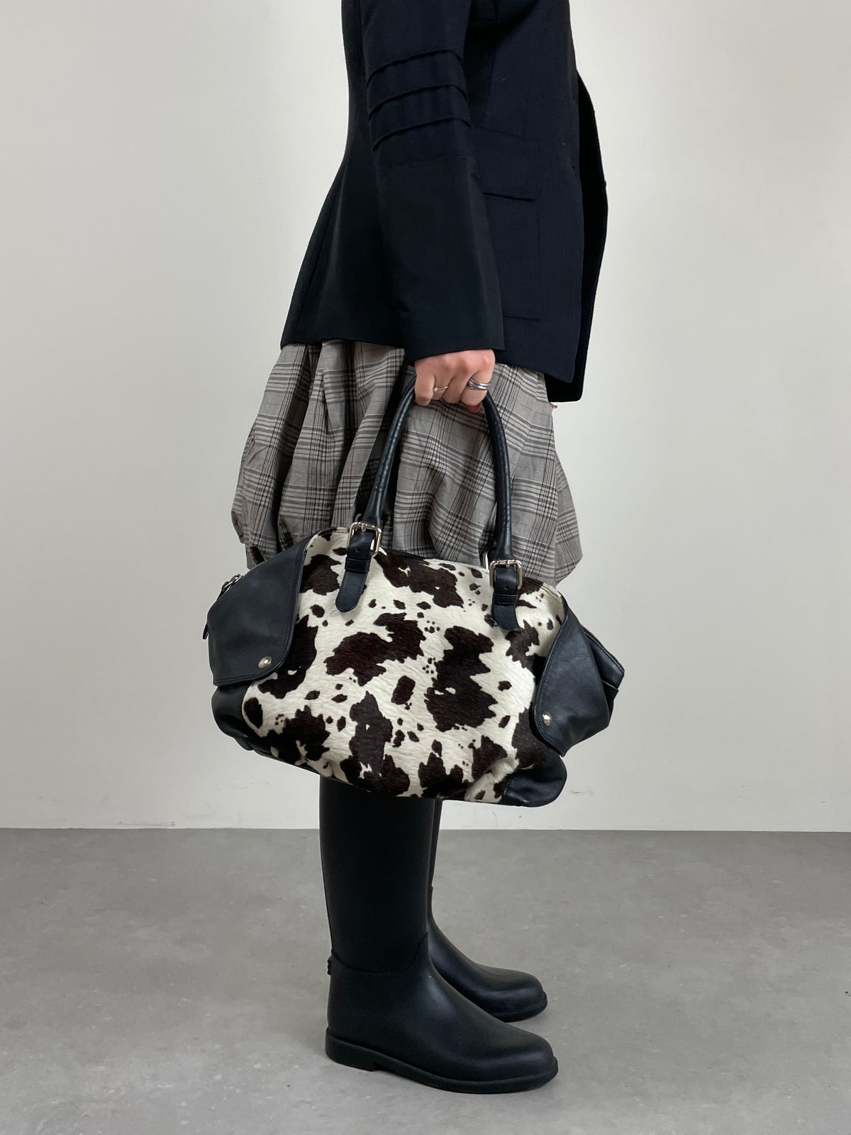 Borsa in vera pelle con il davanti in cavallino cow print