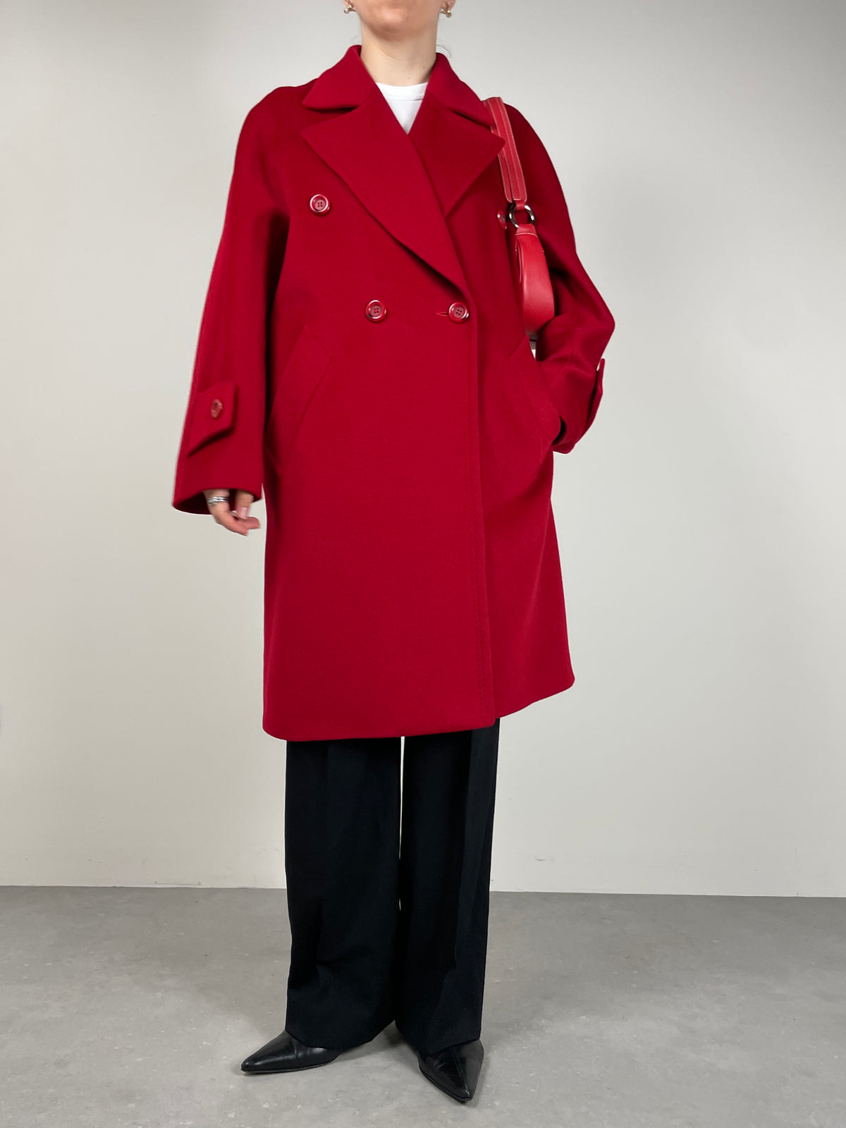 Cappotto rosso in lana, angora e cashmere