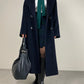 Cappotto a doppiopetto lungo blu in lana made in Italy