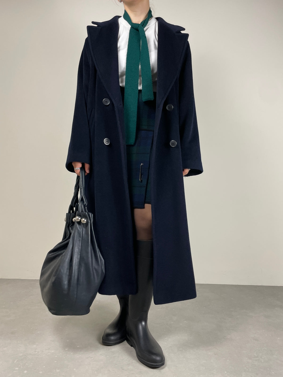 Cappotto a doppiopetto lungo blu in lana made in Italy