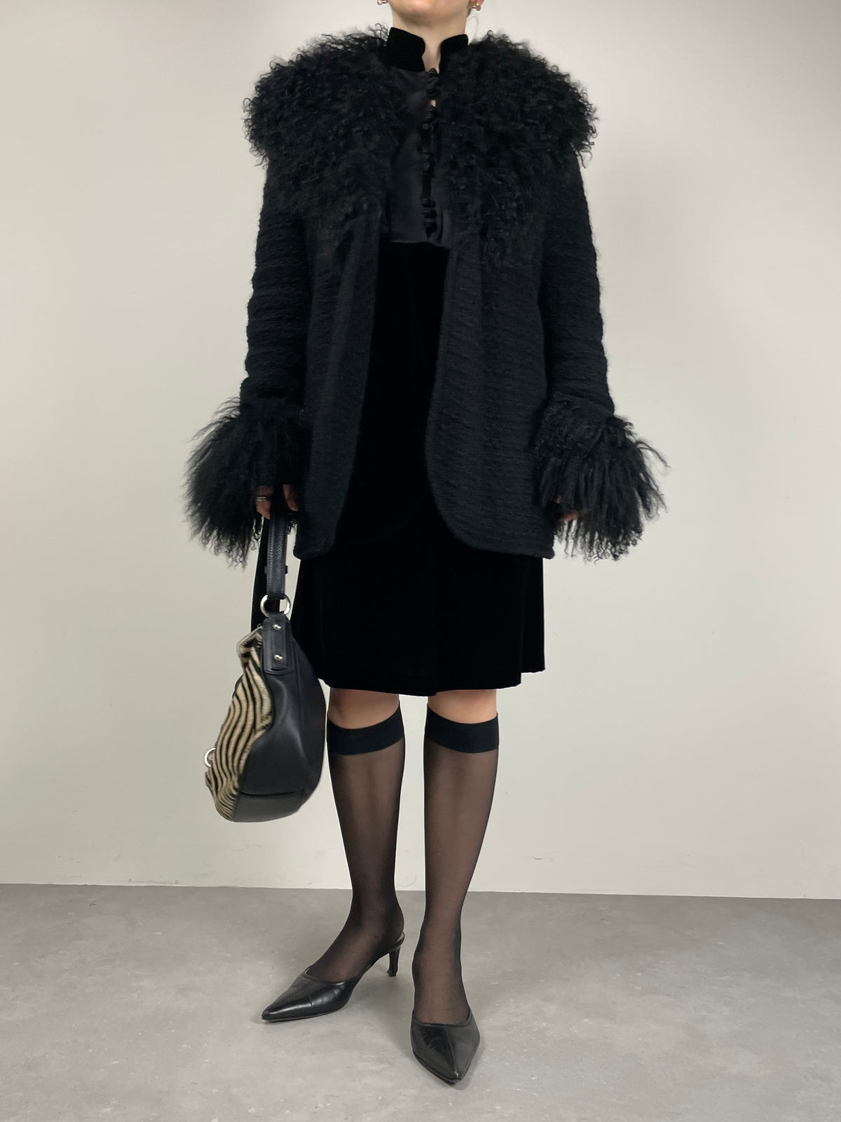 GENNY cardigan in misto mohair e seta con pelliccia Mongolia