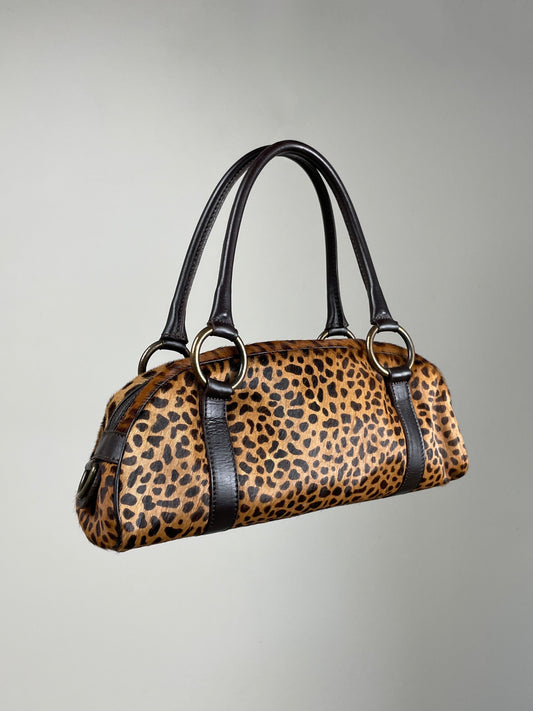 Borsa in vera pelle cavallino con stampa leopardata