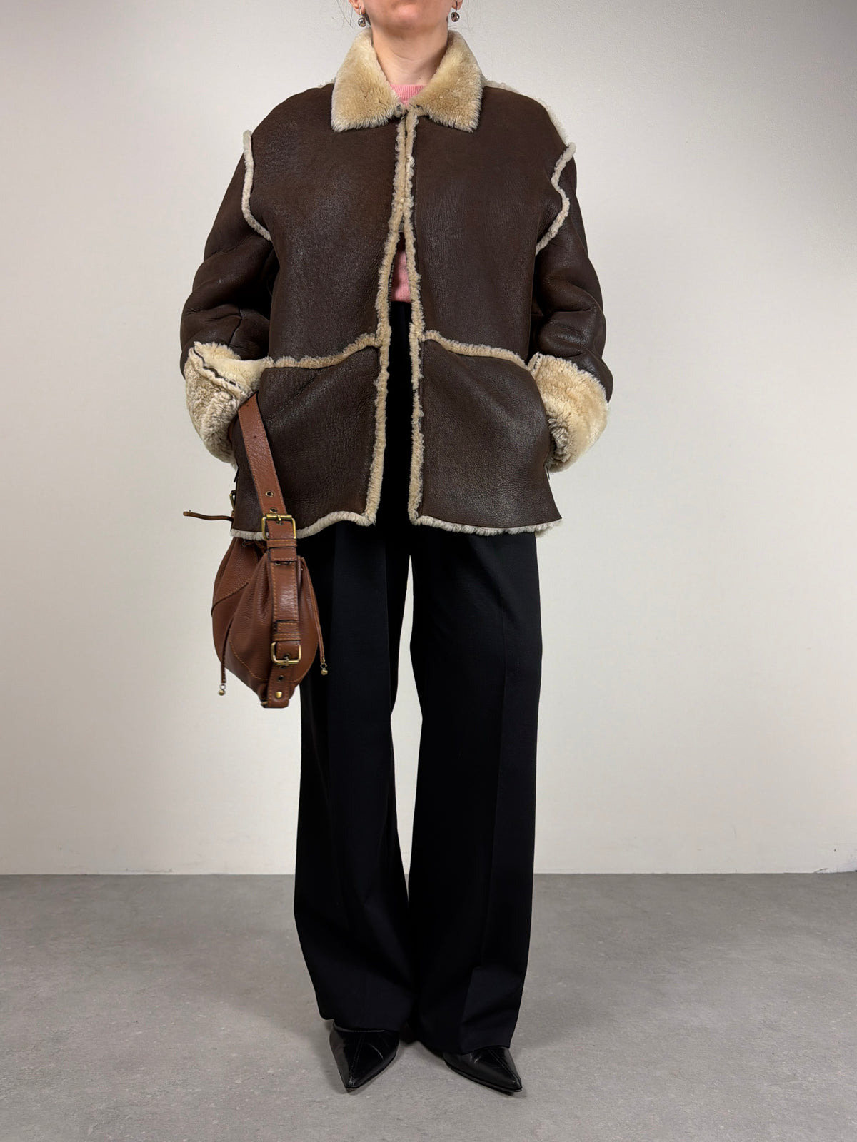 Shearling vintage made in Italy marrone con pelo beige
