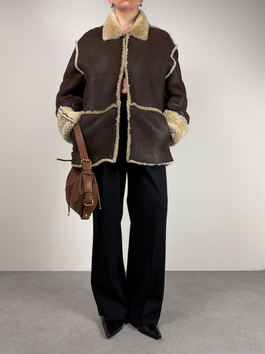 Shearling vintage made in Italy marrone con pelo beige